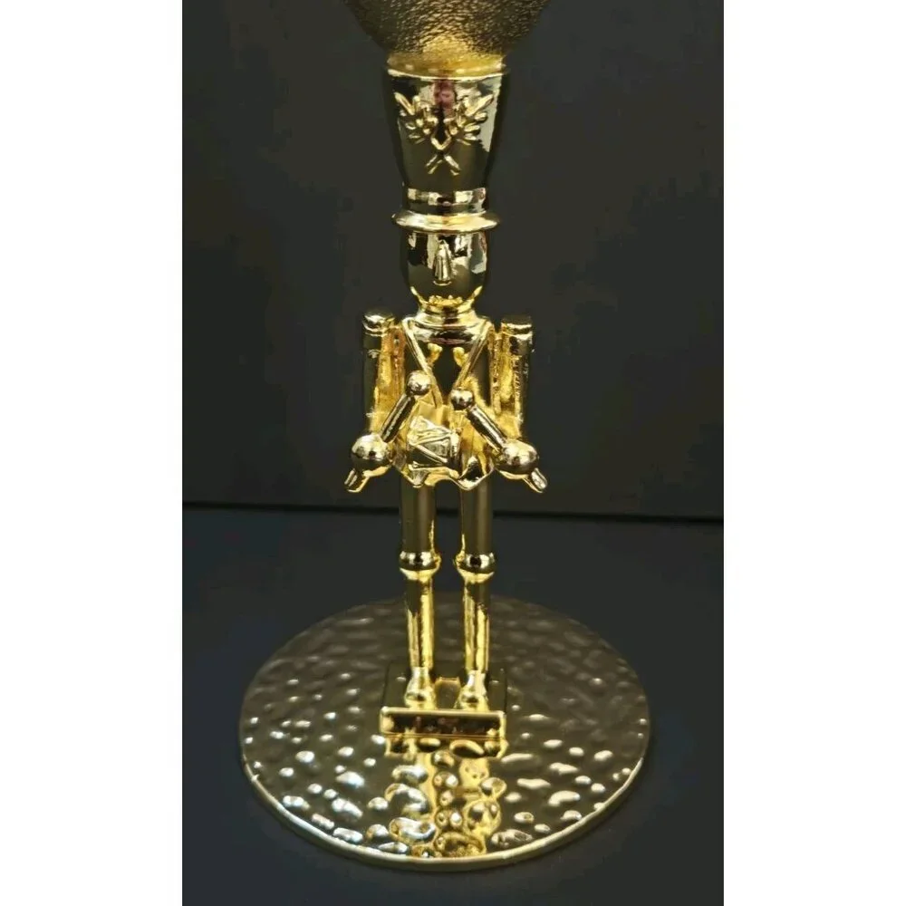 New Christmas Holiday Party Gold Stem Drummer Boy Red / White Wine Glass Cup